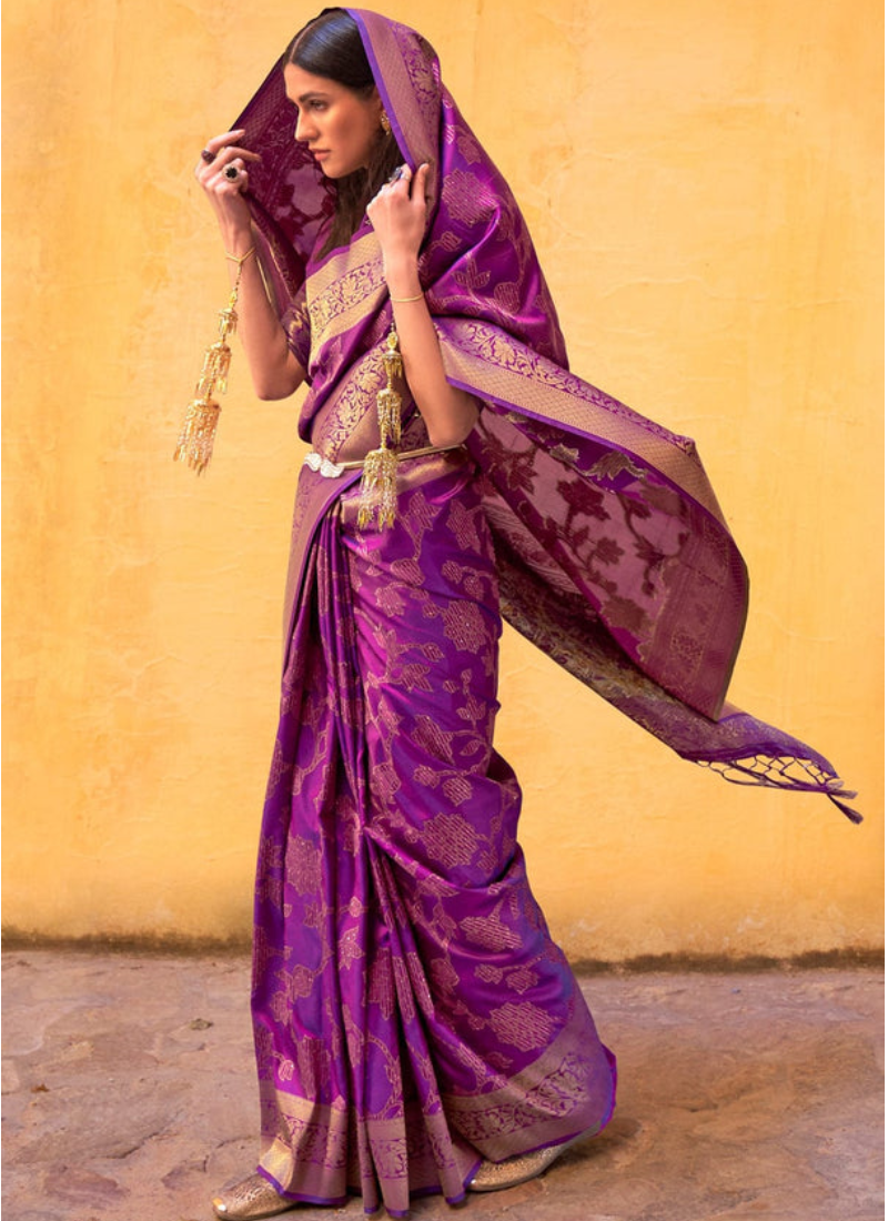 Authentic Soft Silk Handloom Weaving Purple Color Saree