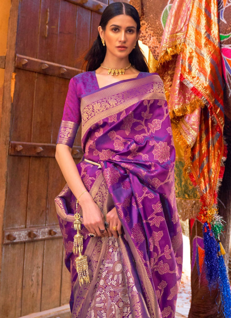 Authentic Soft Silk Handloom Weaving Purple Color Saree