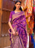 Authentic Soft Silk Handloom Weaving Purple Color Saree