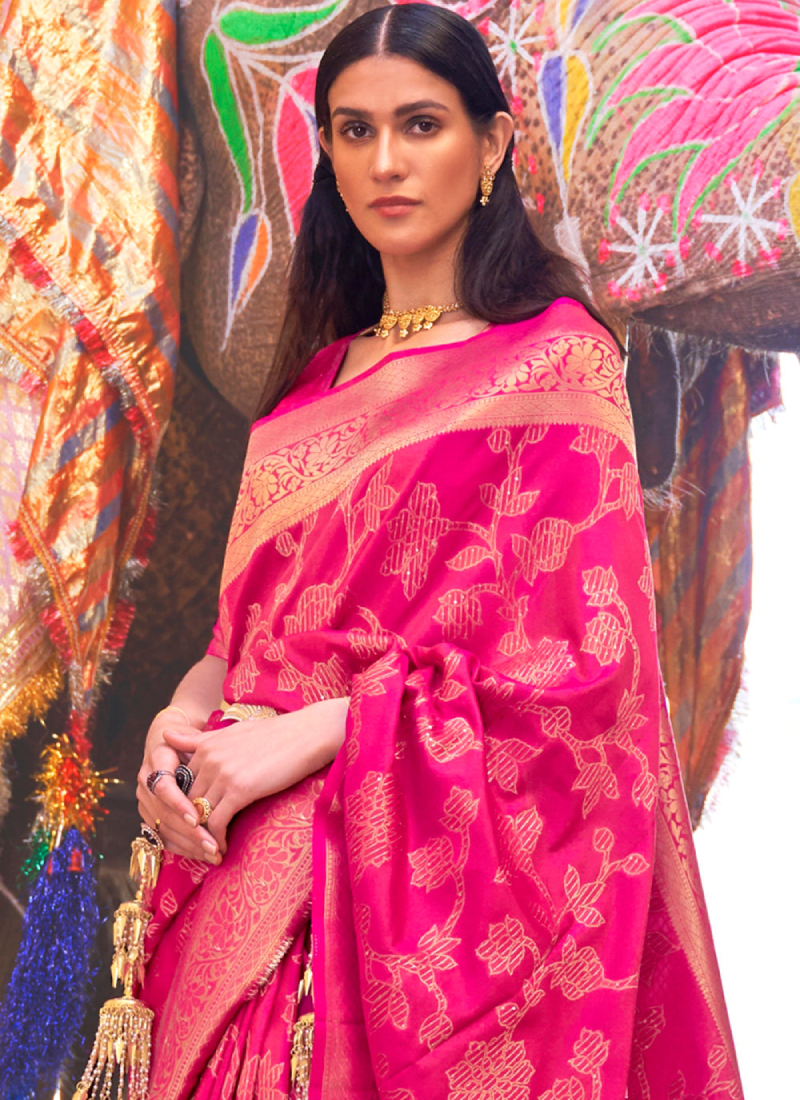 Hot Pink Soft Silk Sequence Work Wedding Wear Saree