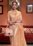 Ethnic Wear Light Orange Linen Saree For Festival