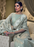 Lavish Light Grey Linen Wedding Wear Saree Online