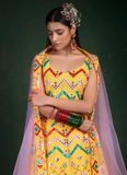 Captivating Multi Foil Mirror Yellow Georgette Lehenga Choli