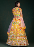 Captivating Multi Foil Mirror Yellow Georgette Lehenga Choli