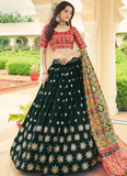 Charming Thread Work Dark Green Georgette Lehenga Choli