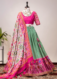 Chinon Green Leheriya Patola Printed Designer Lehenga Choli
