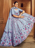Classic Floral Thread Embroidered Sky Blue Georgette Lehenga