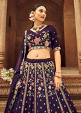 Classical Purple Georgette Thread Embroidered Lehenga Choli
