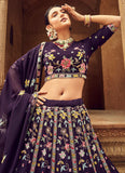 Classical Purple Georgette Thread Embroidered Lehenga Choli