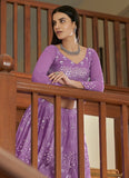 Dazzling Georgette Foil Mirror Work Lavender Lehenga Choli