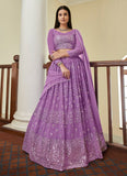 Dazzling Georgette Foil Mirror Work Lavender Lehenga Choli