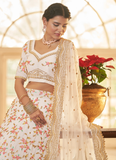 Designer Chinon Silk Multi Embroidery Work White Lehenga Choli
