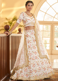 Designer Chinon Silk Multi Embroidery Work White Lehenga Choli