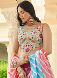 Designer Choli With Dark Pink Thread Work Georgette Lehenga