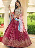 Designer Choli With Dark Pink Thread Work Georgette Lehenga