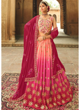 Designer Sequence Work Silk Peach Shaded Lehenga Choli