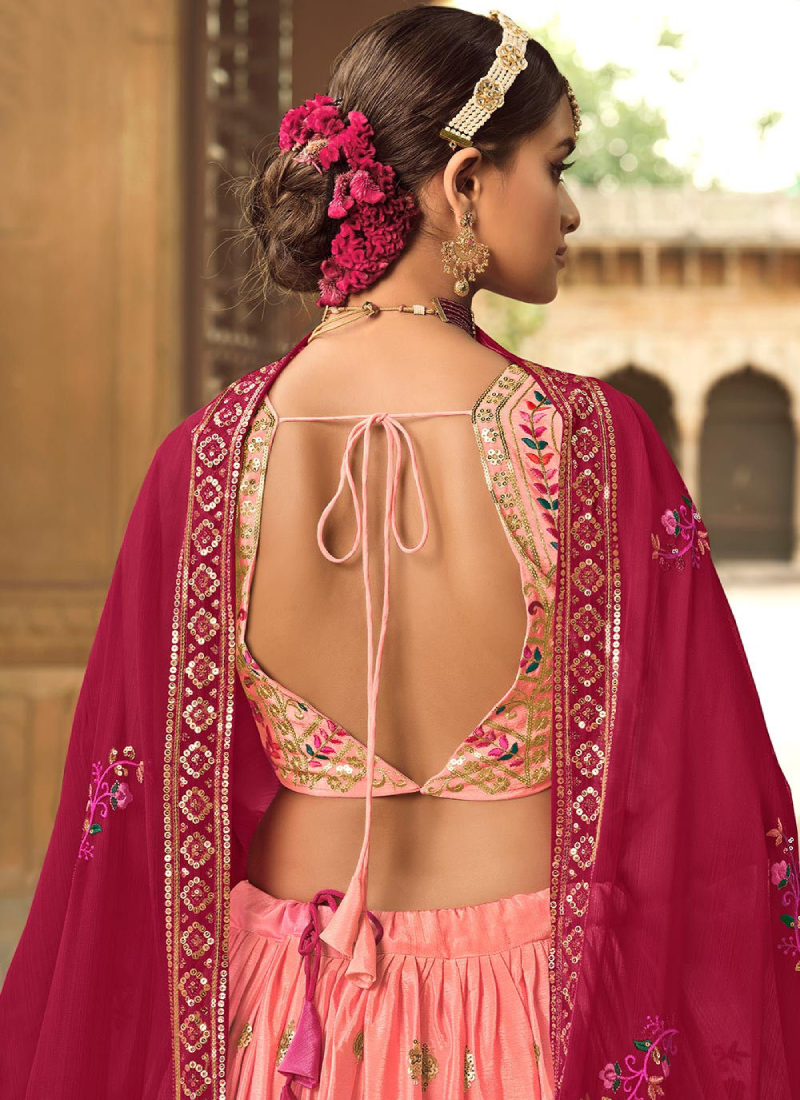 Designer Sequence Work Silk Peach Shaded Lehenga Choli