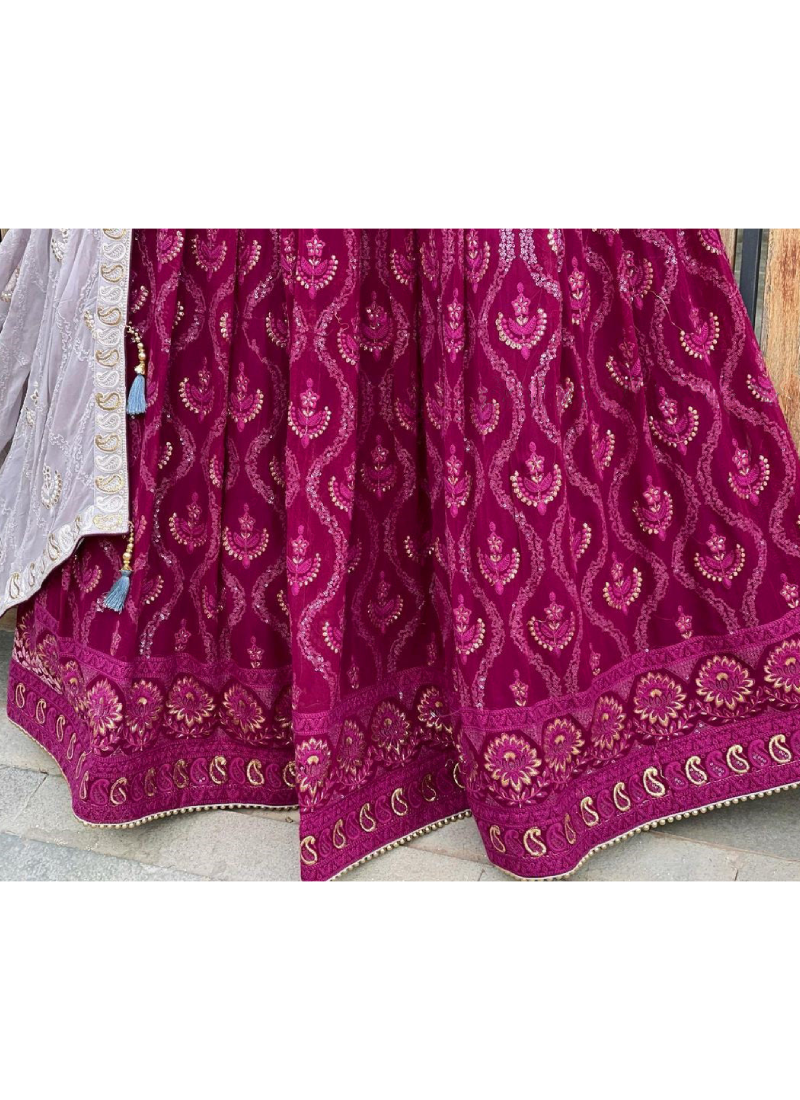 Enhanced Thread Sequence Georgette Fabric Purple Lehenga