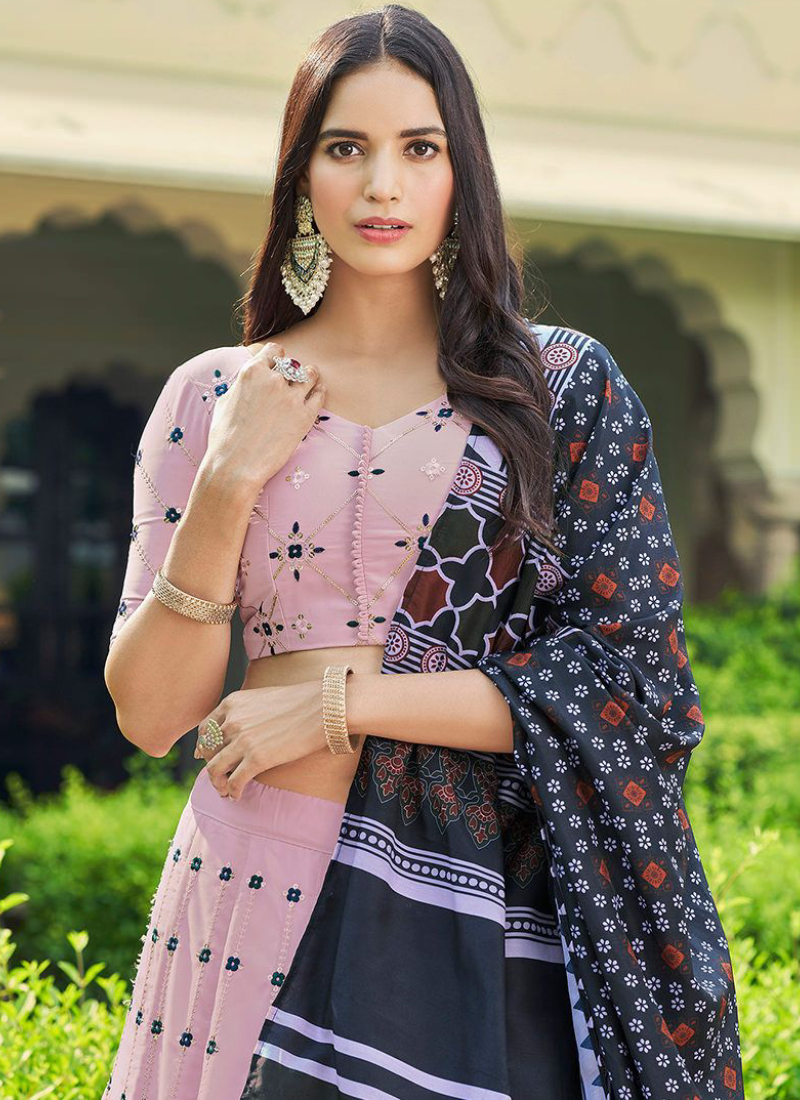 Excellent Thread Embroidered Dusty Pink Georgette Lehenga Choli