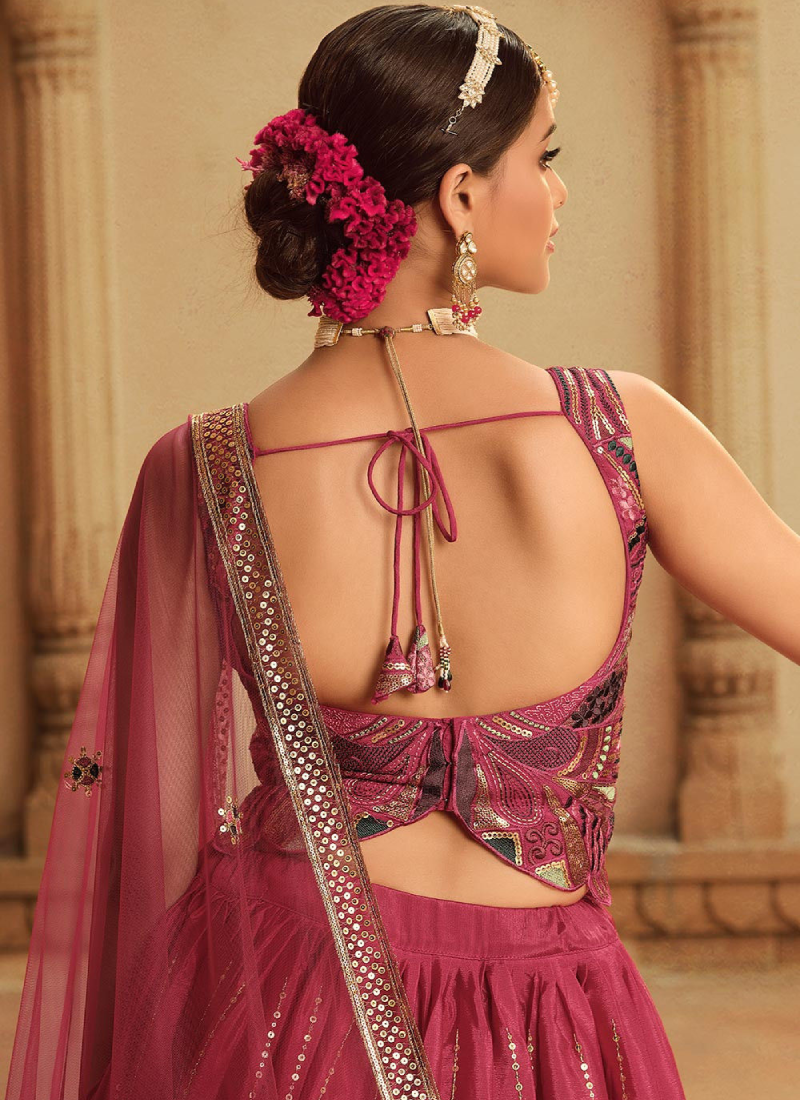 Fancy Blouse With Embroidered Deep Pink Shaded Lehenga Choli