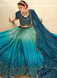 Fancy Choli With Shaded Teal Blue Embroidered Lehenga Choli