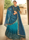 Fancy Choli With Shaded Teal Blue Embroidered Lehenga Choli