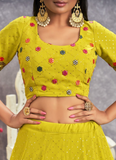 Fluorescent Green Thread Embroidery Georgette Lehenga Choli