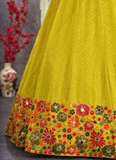 Fluorescent Green Thread Embroidery Georgette Lehenga Choli