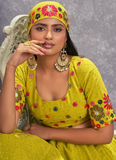 Fluorescent Green Thread Embroidery Georgette Lehenga Choli