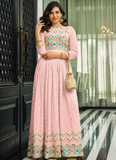 Light Pink Georgette Resham Work Gown for Women