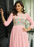 Light Pink Georgette Resham Work Gown for Women