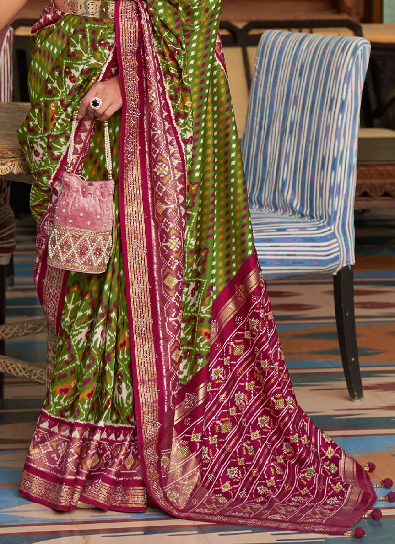 Latest Designer Silk Olive Green Patan Patola Saree Online