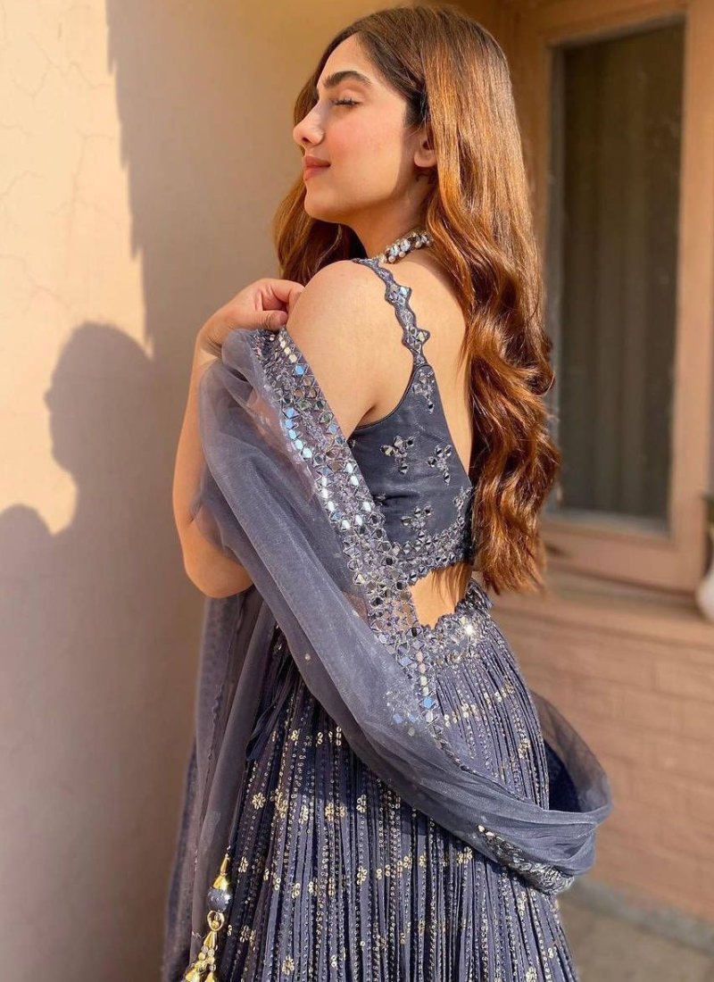 Grey Sequence Work Georgette Lehenga Choli For Party Wear