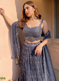 Grey Sequence Work Georgette Lehenga Choli For Party Wear