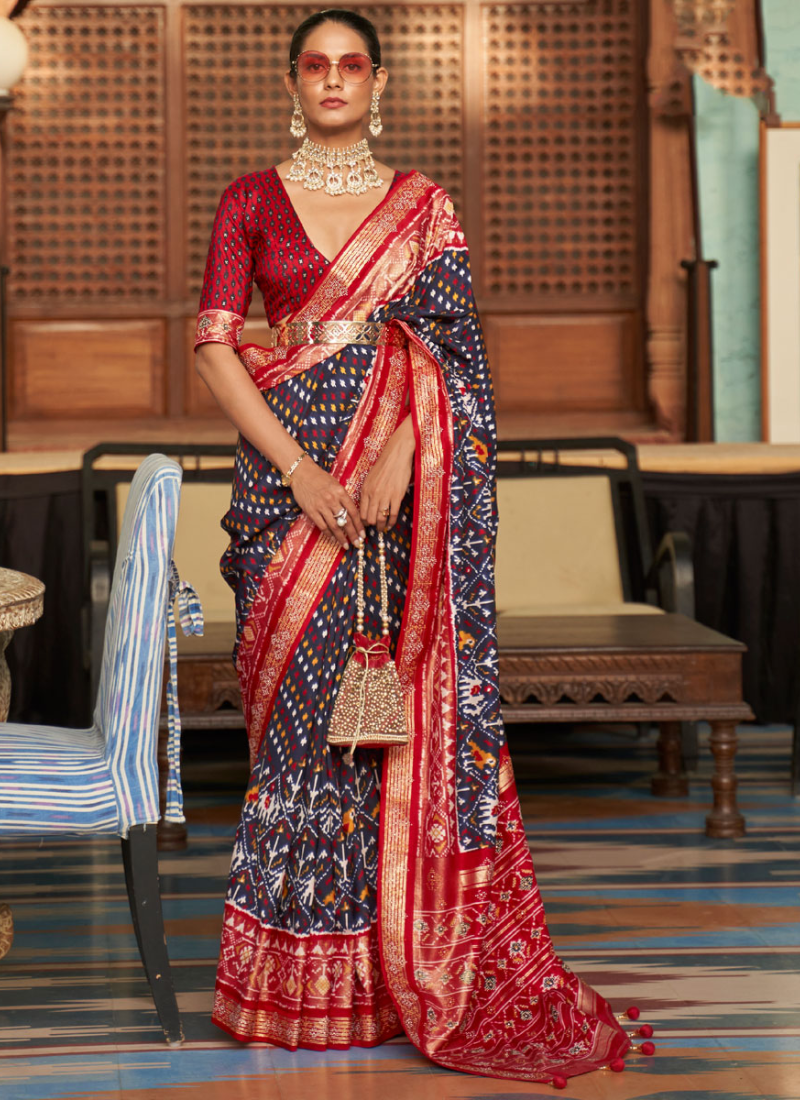 Attractive Grey Color Silk Patola Saree Design
