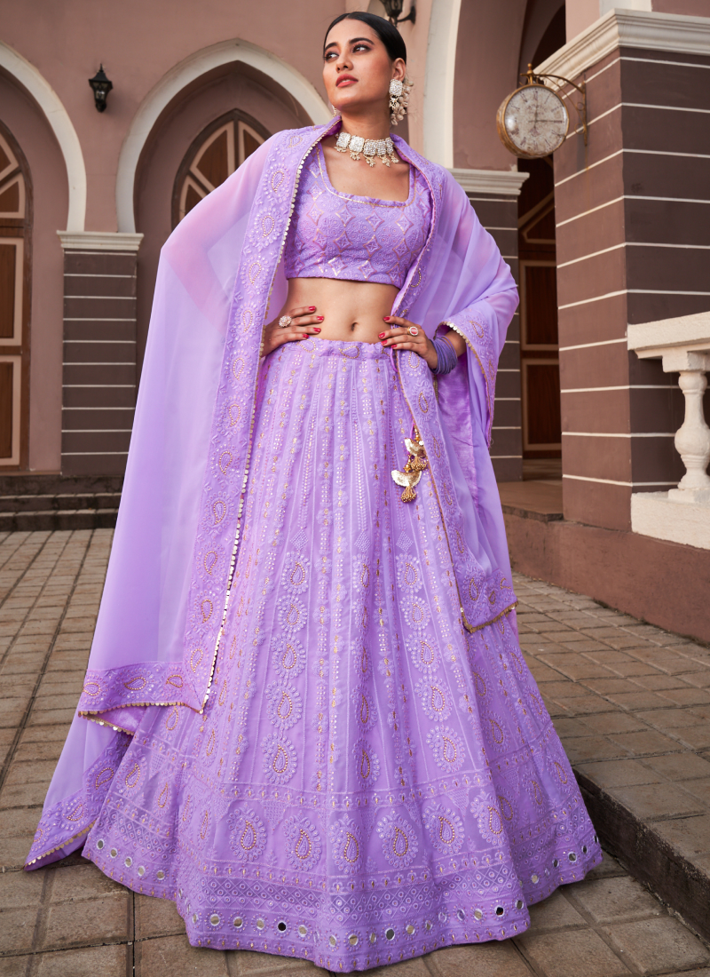 Irresistible Lavender Lucknowi Work Georgette Lehenga Choli