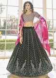 Georgette Fabric Dark Green Color New Designer Lehenga