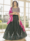 Georgette Fabric Dark Green Color New Designer Lehenga