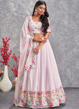 Latest Floral Embroidered Georgette Light Pink Lehenga Choli