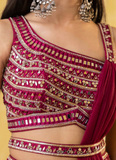 Wine Ruffle Style Lehenga With Real Mirror Work Fancy Blouse