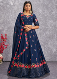 Marvelous Navy Blue Floral Embroidered Georgette Lehenga Choli