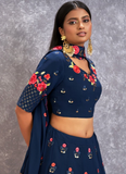 Marvelous Navy Blue Floral Embroidered Georgette Lehenga Choli