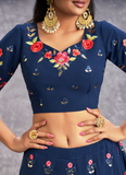 Marvelous Navy Blue Floral Embroidered Georgette Lehenga Choli