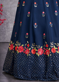 Marvelous Navy Blue Floral Embroidered Georgette Lehenga Choli