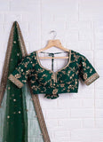 Mehendi Function Bottle Green Emerald Art Silk Lehenga