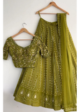 Mehendi Green Embroidered Work Georgette Lehenga Choli