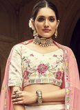 Multi Embroidered Thread Work Beige Georgette Lehenga Choli