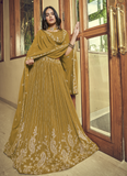 Mustard Yellow Faux Georgette Viscose Work Lehenga Choli Set