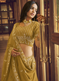 Mustard Yellow Faux Georgette Viscose Work Lehenga Choli Set