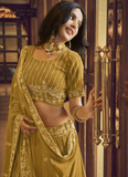 Mustard Yellow Faux Georgette Viscose Work Lehenga Choli Set